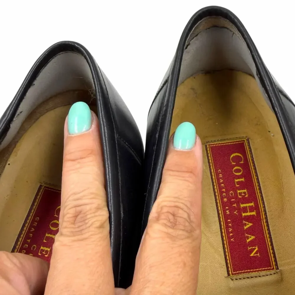 VINTAGE 90s Cole Haan City Black Leather Tassel Kiltie Loafers Italy Mens 9.5 D